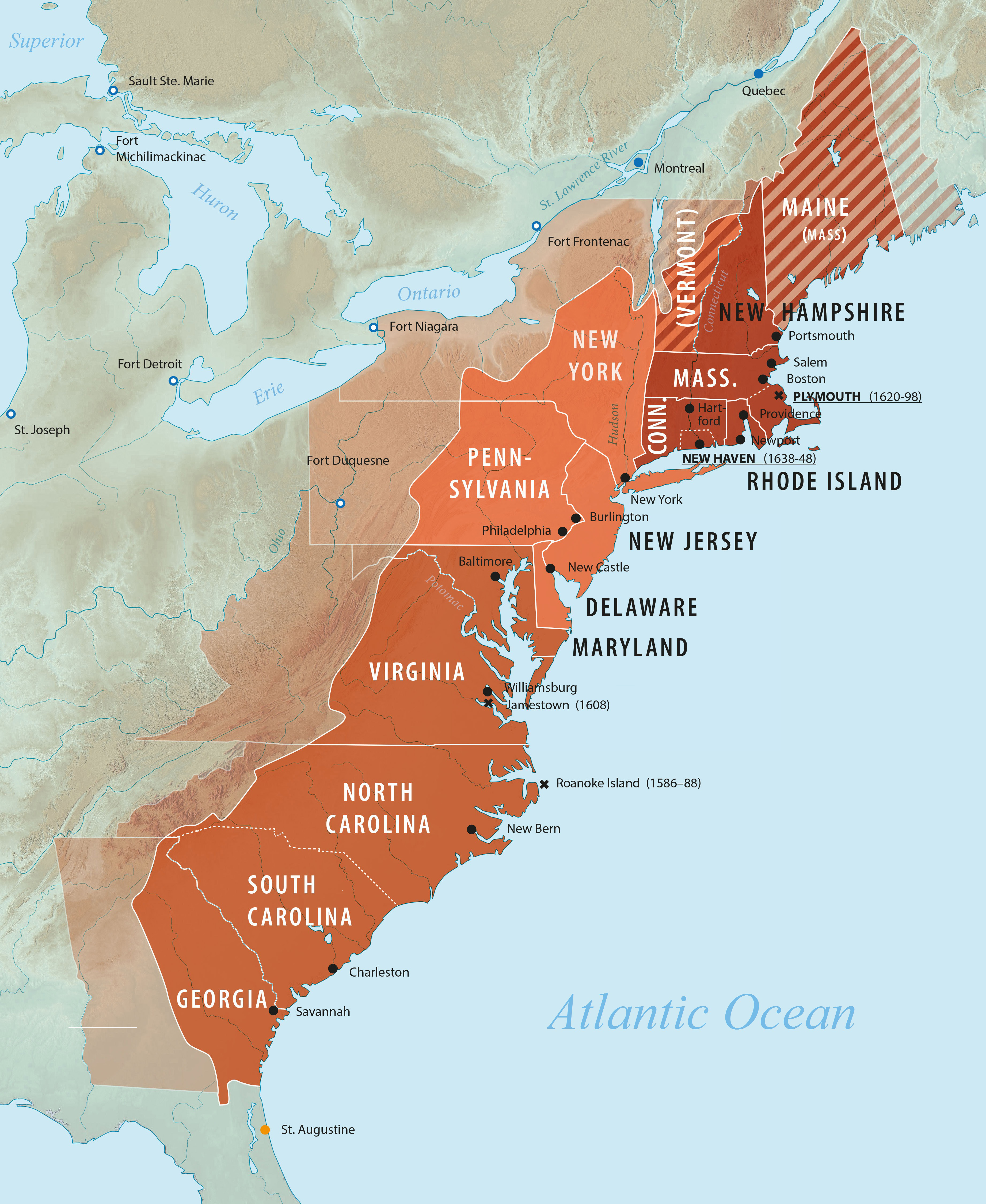 Mappa delle battaglie della Rivoluzione Americana